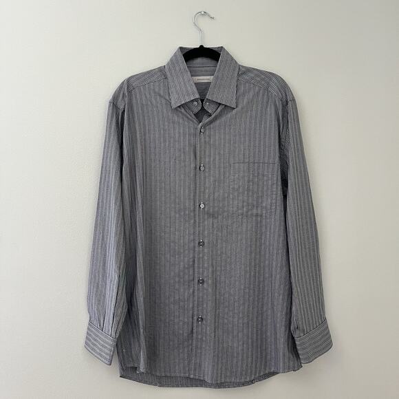 Ermenegildo Zegna Black And Gray Houndstooth Stripe Button Up Shirt Size Large - Picture 1 of 9